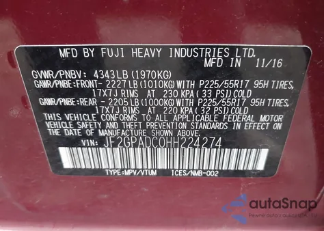 2017 Subaru Crosstrek 2.0I Premium из США, поврежденный, VIN JF2GPADC0HH224274